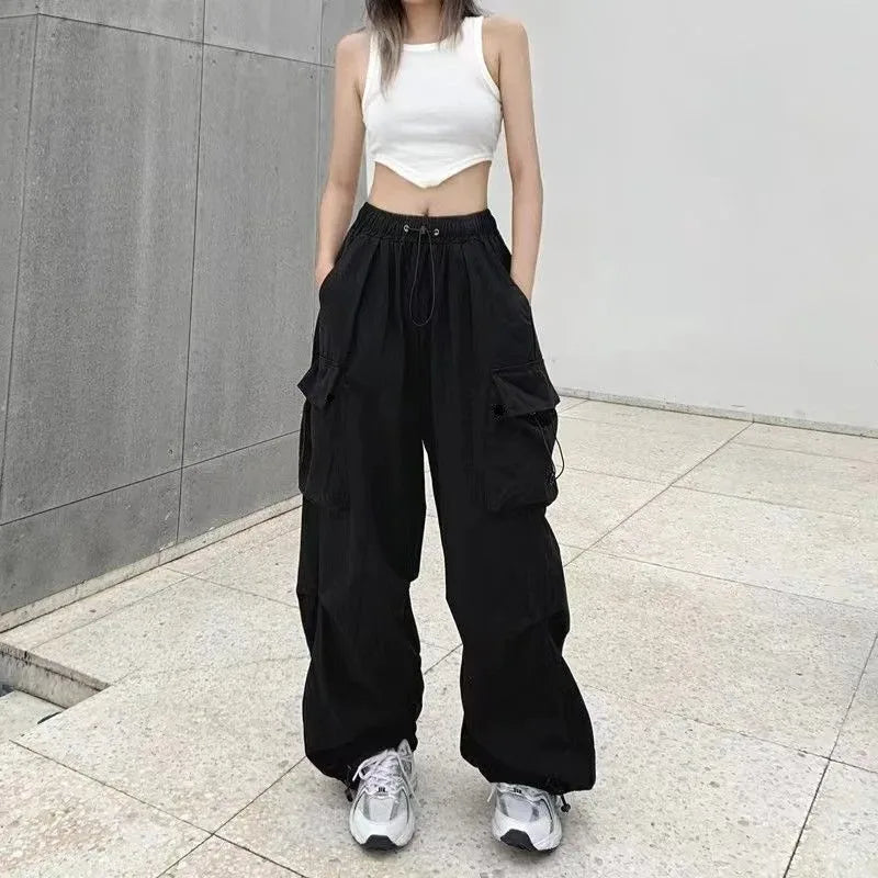 American retro tooling slacks female drape straight beam foot trousers summertime joker loose ins wide-legged pants