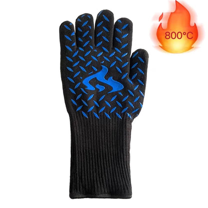 BBQ Gloves Silicone Heat-Resistant Glove Kitchen Microwave Oven Mitts 500 800 Degree Fireproof And Non-Slip Barbecue Gloves