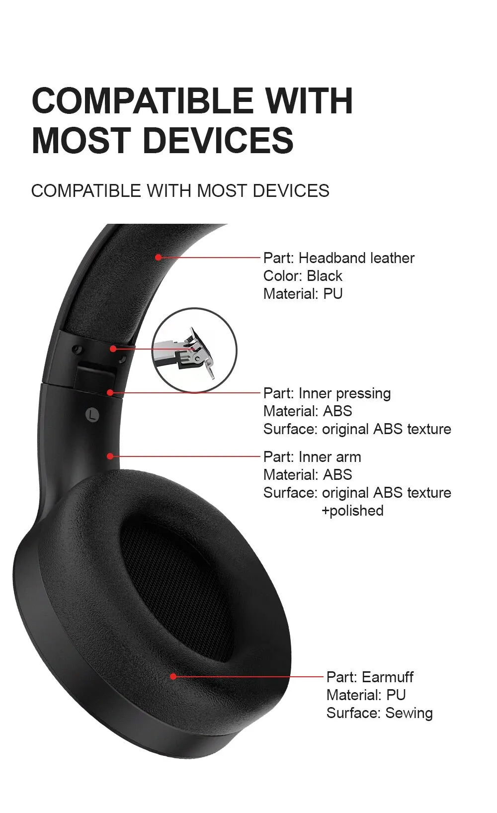 Siindoo JH919 Wireless Bluetooth Headphones Foldable Stereo Earphones Super Bass Noise Reduction Mic For Laptop PC TV