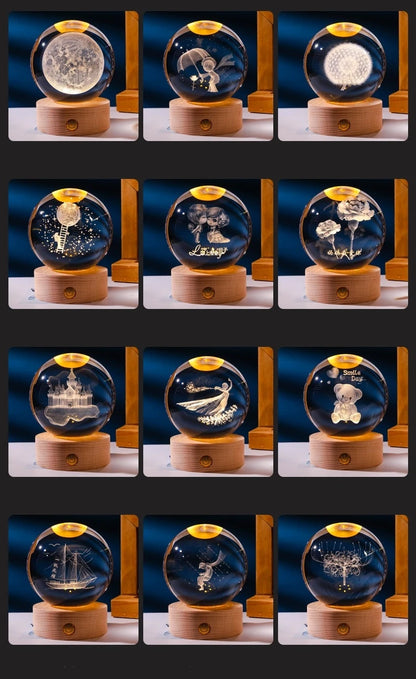 Small 3D Solar System Crystal Ball With LED Base, Night Light For Home Decoration, Gift For Astronomy Lovers