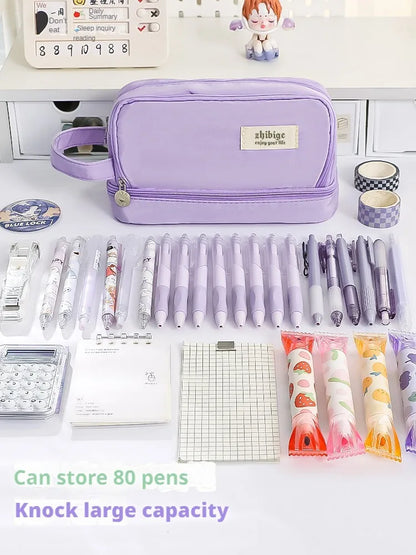 Pencil Bag for School Students with Large Capacity Multi-functional Pen Case Macaron Color Matching Cute Pencil Case