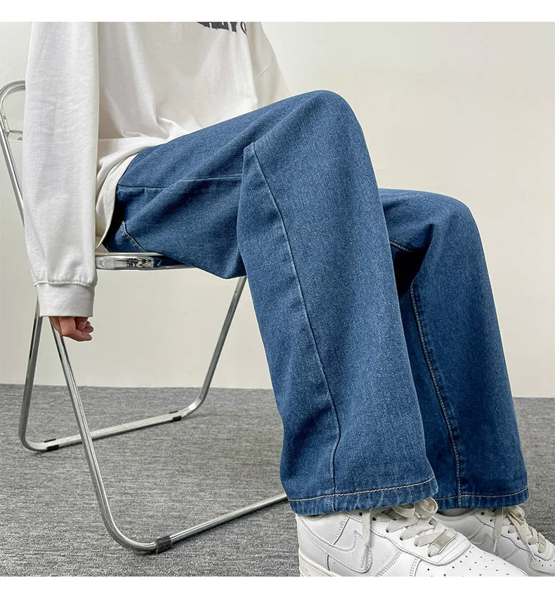 2025 New Men's Jeans | Korean Euro US Style | Straight & Wide Leg Denim Pants | Trendy Solid Color & Black Design