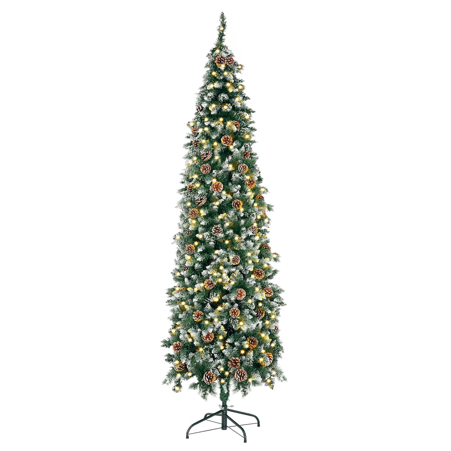 6.5/7.5 Ft Pre-Decorated Pencil Christmas Tree Pre-Lit Holiday Tree with Clear Lights Collapsible for Easy Storage Pinecones 699