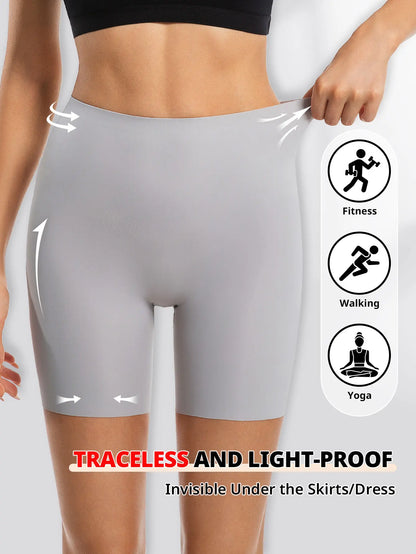 Flarixa Seamless High Waist Shorts Panties For Women Tummy Control Hip Lift Ice Silk Safety Pants Underwear Boyshorts Boxer
