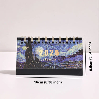 1 pc 2025 Vintage Painting Coil Desk Calendar With Memo Notes Tabletop Flip Schedule Monthly Calendar For Home Office School