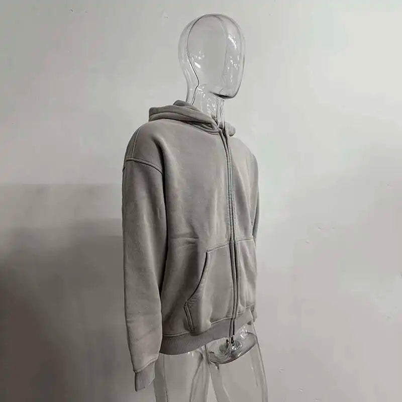 IEFB Men's Wear Wax Printing Vintage Male Hoodies Oversized Loose Zipper Water Washed Plush Sweatshirt Trendy New 9C9349