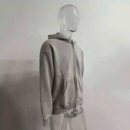 IEFB Men's Wear Wax Printing Vintage Male Hoodies Oversized Loose Zipper Water Washed Plush Sweatshirt Trendy New 9C9349