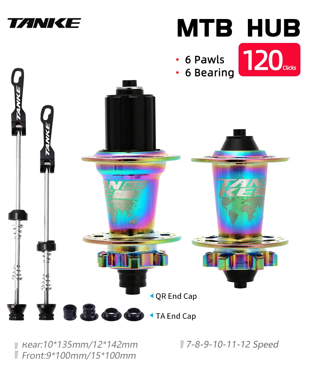 TANKE 120 Click Hub 6 Bearing MTB Mountain Bike Hub Front Rear 28 32 36 Holes QR Thru-axle Exchange Disc Brake Bicycle Hubs HG