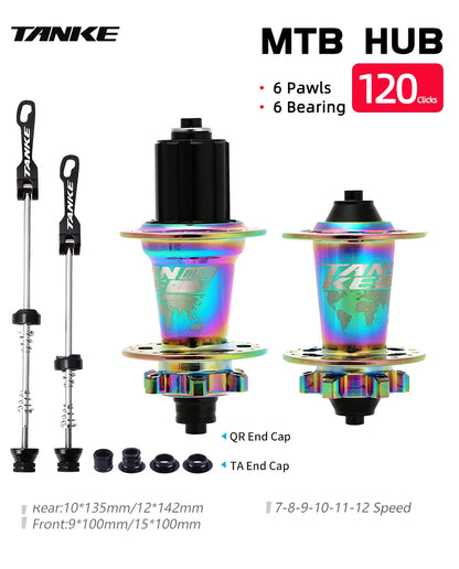 TANKE 120 Click Hub 6 Bearing MTB Mountain Bike Hub Front Rear 28 32 36 Holes QR Thru-axle Exchange Disc Brake Bicycle Hubs HG
