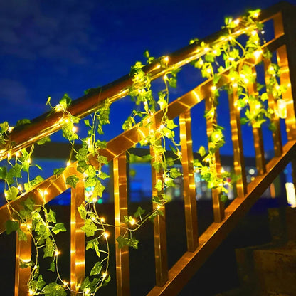 Flower Green Leaf String Lights Artificial Vine Fairy Lights Battery Powered Christmas Tree Garland Light for Weeding Home Decor