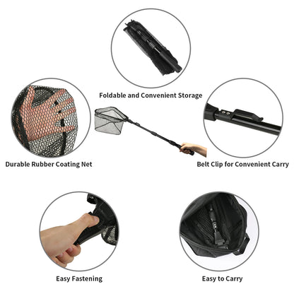 Fishing Landing Net Aluminum Alloy Durable Telescoping Extend to 190cm/130cm/55cm Folding Mesh Safe Fish Catching Releasing