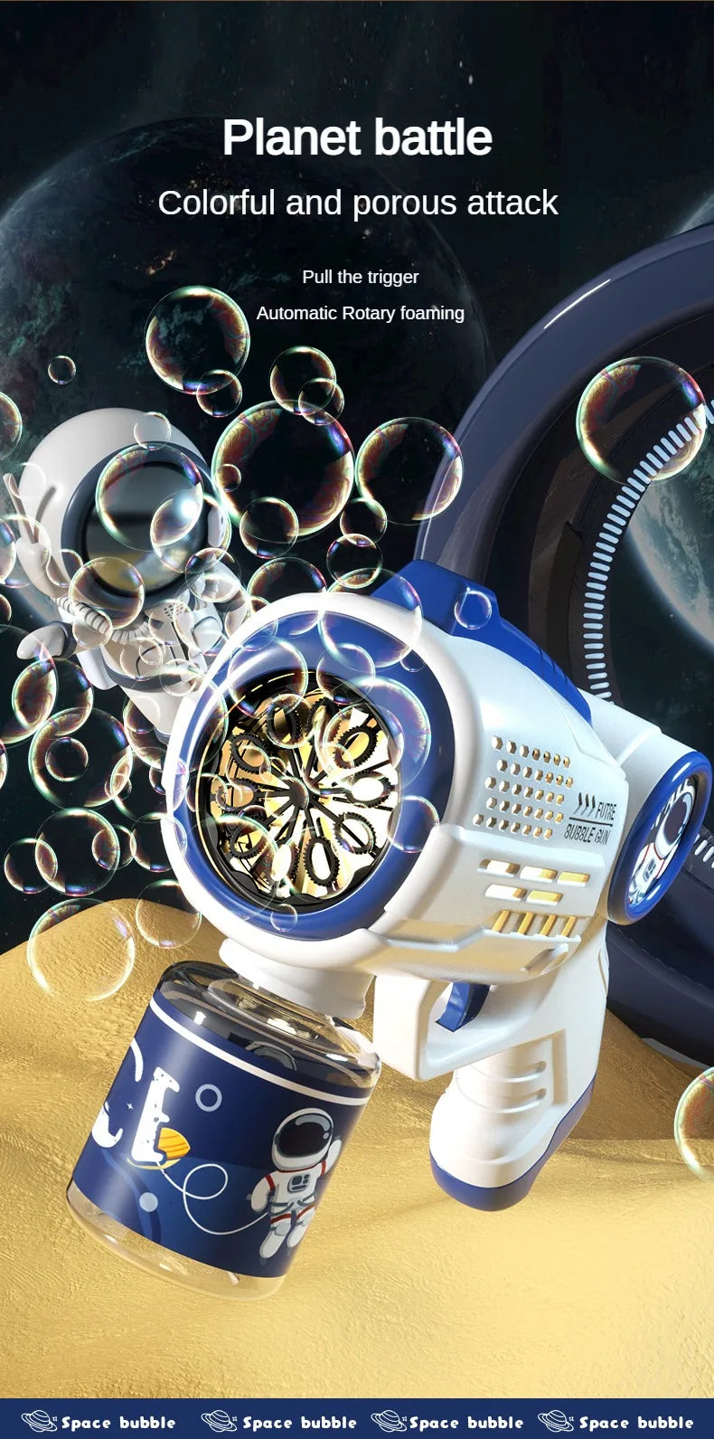 Children Bubble Gun Toy Astronaut Fully Automatic Bubble Machine Bubbles Gun Outdoor Game Fantasy Toy for Boys Girls Gifts