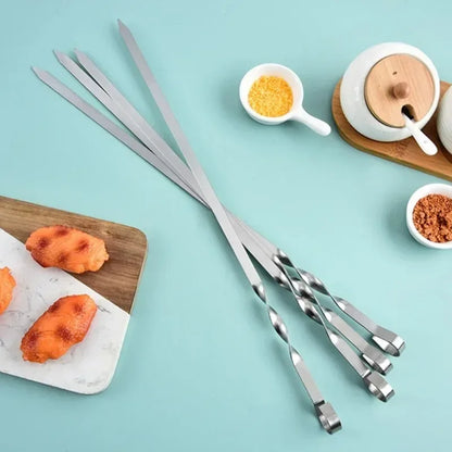 50cm 6Pcs BBQ Skewer Stainless Steel Wide Barbecue Sticks Flat BBQ Fork Outdoor Camping Picnic BBQ Utensil Kitchen Accessories