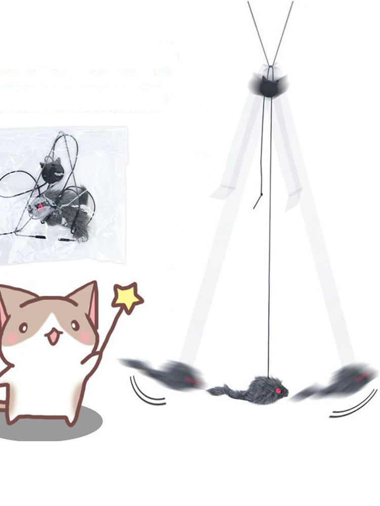 Hanging door mouse teasing cat stick elastic clip door swing hanging jumping toy cat relief pet supplies