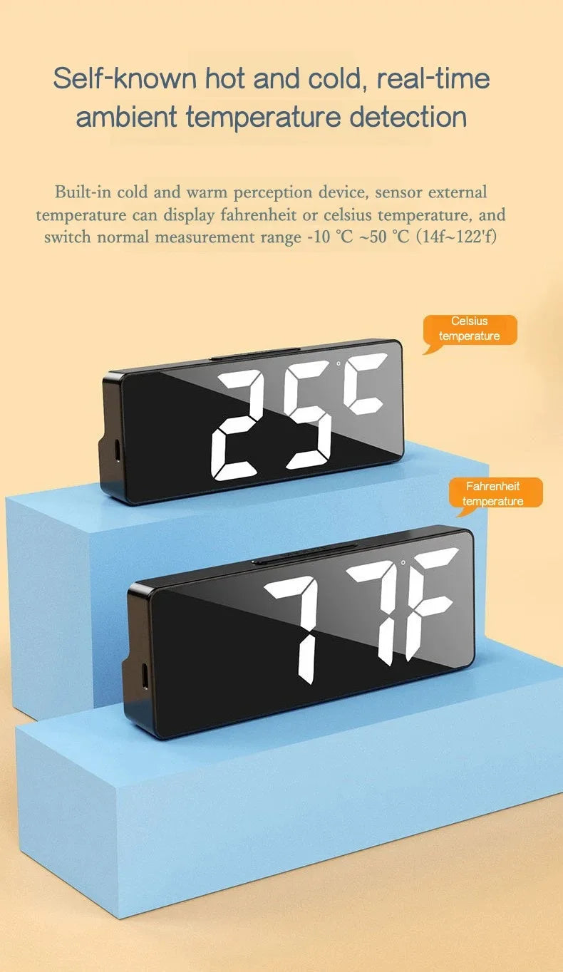 Digital Clock LED Wake Up Light Alarm Clock Bedroom Electronic Desktop Clock With Temperature Display Adjustable Brightness.