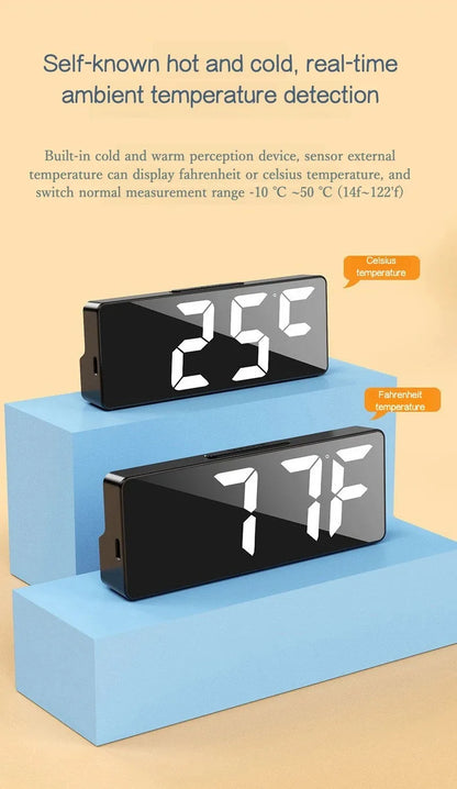 Digital Clock LED Wake Up Light Alarm Clock Bedroom Electronic Desktop Clock With Temperature Display Adjustable Brightness.