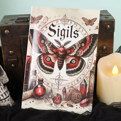 1pc Vintage Occult Grimoire - Sigils & Mystical Symbols Guide, Dark Art Ritual Book with Moons, Pentagrams & Butterfly Design