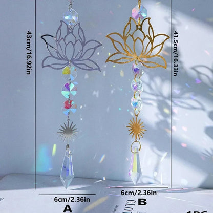 1Pc Metal Lotusand Artificial Crystal Suncatcher Charm Handmade Applicable Home Wind Chime Pendant Outdoor Garden Plant