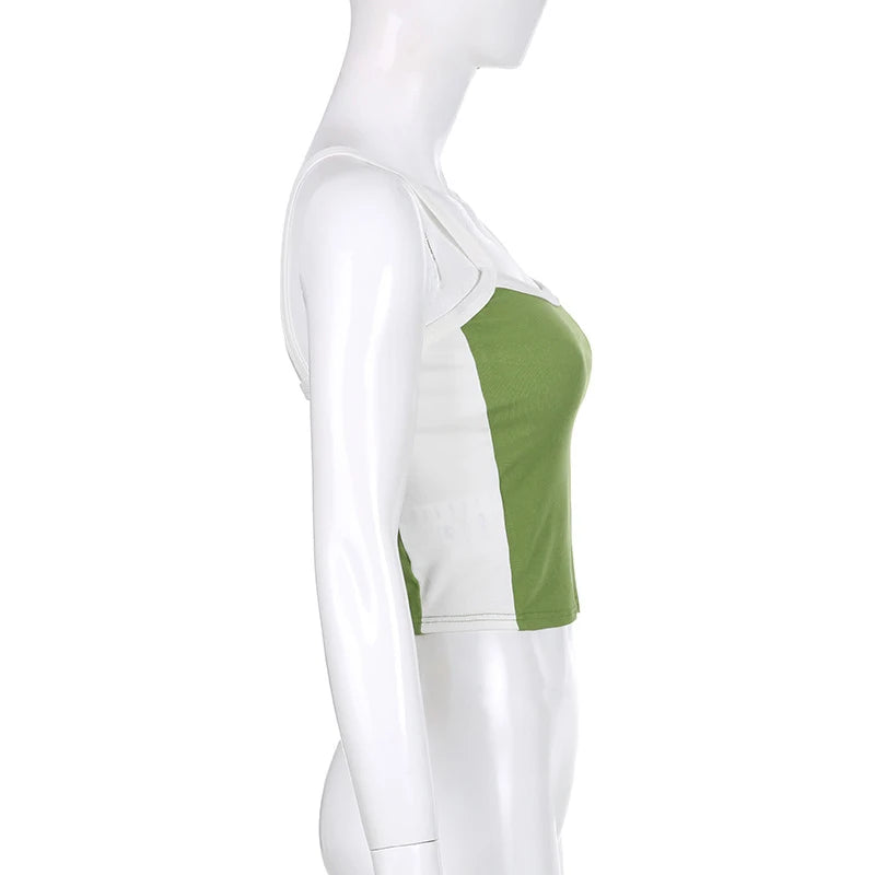 Sleeveless Knitted Crop Tops Green Sexy Basic Patchwork 2023 Summer Casual Cami Backless Y2k Vintage Tank Top Women