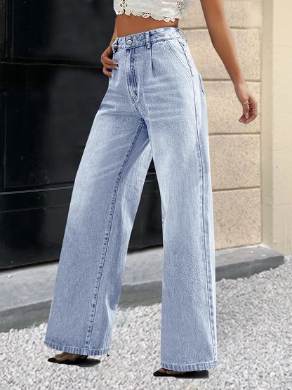 New women's cross-border European and American style solid color jeans women's straight wide leg pants casual all-match