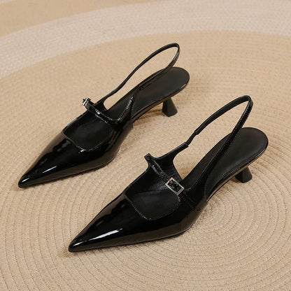 Shoes for Women 2025 New Pointed Toe Women's High Quality Slingback Sandals Simple and Elegant Dress Shoes Silver Heels Women