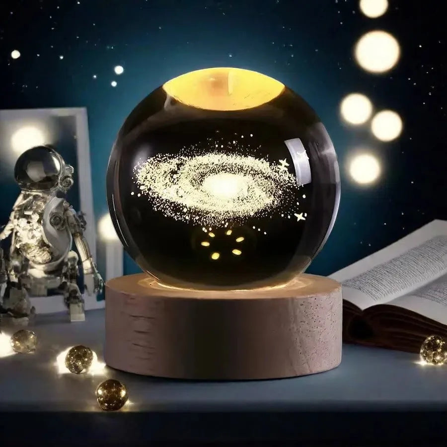 Small 3D Solar System Crystal Ball With LED Base, Night Light For Home Decoration, Gift For Astronomy Lovers
