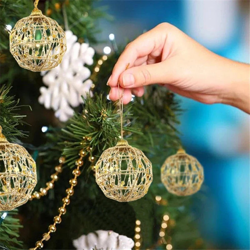 6PCS Round Shape Gold Bling Christmas Tree Pendant Ball for Christmas Birthday Party Wedding Party Ornament Home Decorations