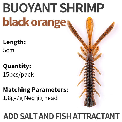 LINNHUE Floating Soft Shrimp Fishing Bait NED Rig Wobblers Shrimp Swim Lure Jig Salt Silicone Swimbait with Fish Attractant