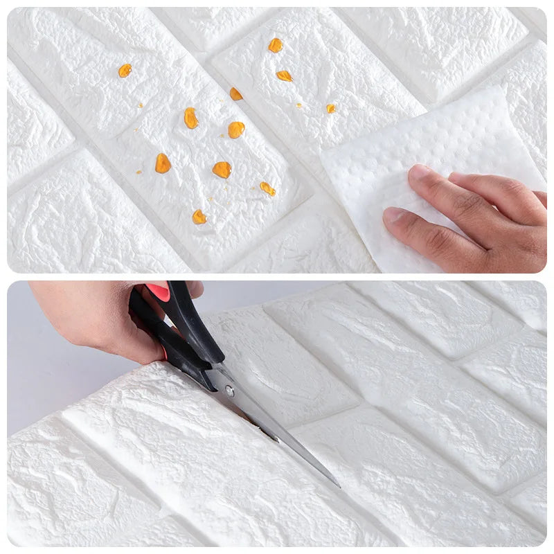 70cm*100cm Self-adhesive Wallpaper Background Modern Home Decoration PVC Waterproof Wall Stickers Foam 3D DIY Brick Pattern Room