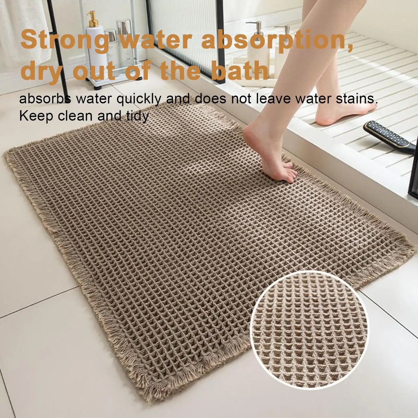Bath Mat Bathroom Rugs Shower Mat Non Slip Waffle Quick Dry Machine Washable Carpet Super Absorbent Waffle Bathroom Mat
