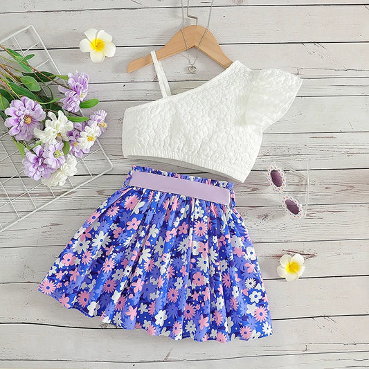 Kids Summer Clothes Set 2-5 Years Trendy Camisole and Floral Skirt 2Pcs Girls Outfit Children's Suspenders Top Suit