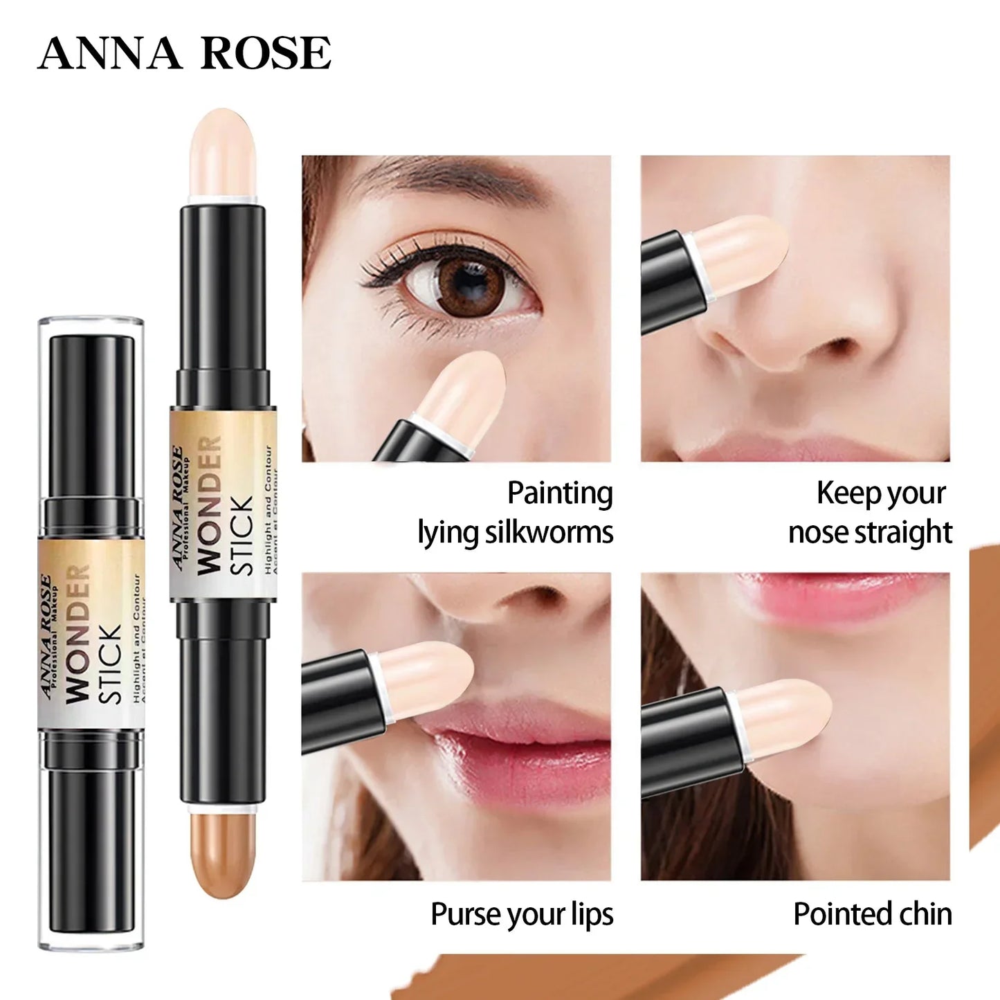 Double-ended  Face Foundation Concealer Pen, highlighter, waterproof and sweatproof, high nose bridge, face slimming for Makeup