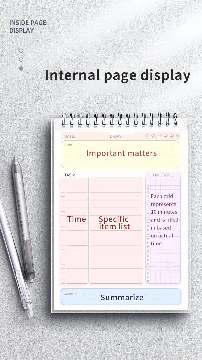 1pc Planner Agenda Spiral A5 Notebook Schedules Daily Plan To Do List Notepad 160 Pages Thick Office School Supplies Stationery