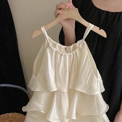 Korean children's clothes 2023 summer new girls' sweet temperament dress  cake Slip dress kids clothes