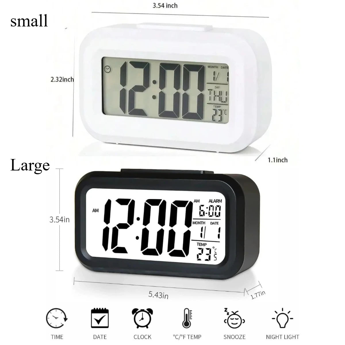 Small/Larger LED Digital Alarm Clock Backlight Snooze Mute Calendar Desktop Electronic Backlight Table Desktop Clocks