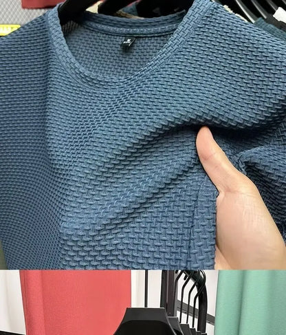 MINISO Bamboo Mesh Ice Silk T-shirt Men's Short sleeved Round Neck New T-sleeved Men's Bottom Shirt Summer Solid Color Men's Top