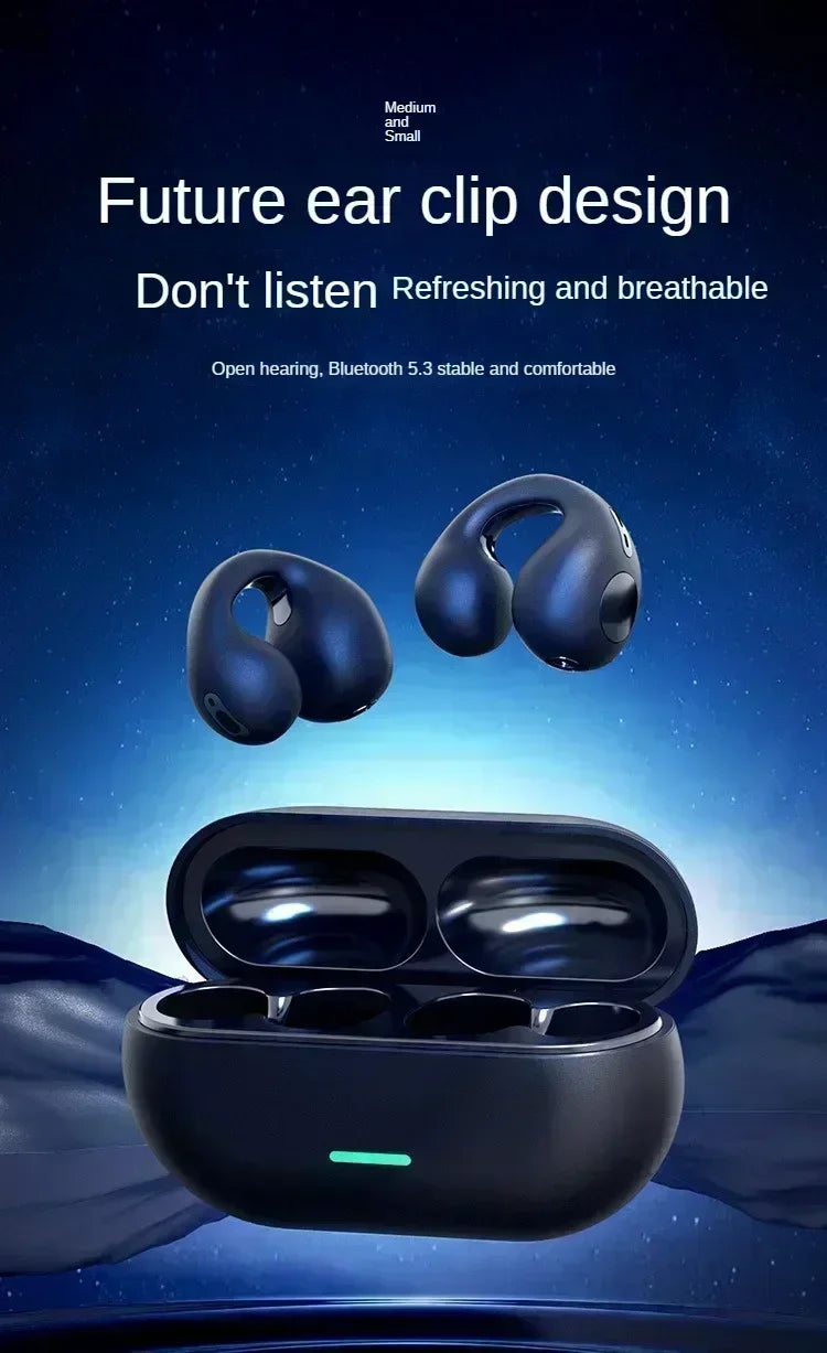 New Fone Bluetooth Headset 5.3 Wireless Air Conduction Headphones Clip Ear Music Noise Canceling HD Call Sports Gaming Earphone