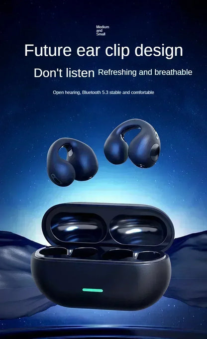 New Fone Bluetooth Headset 5.3 Wireless Air Conduction Headphones Clip Ear Music Noise Canceling HD Call Sports Gaming Earphone