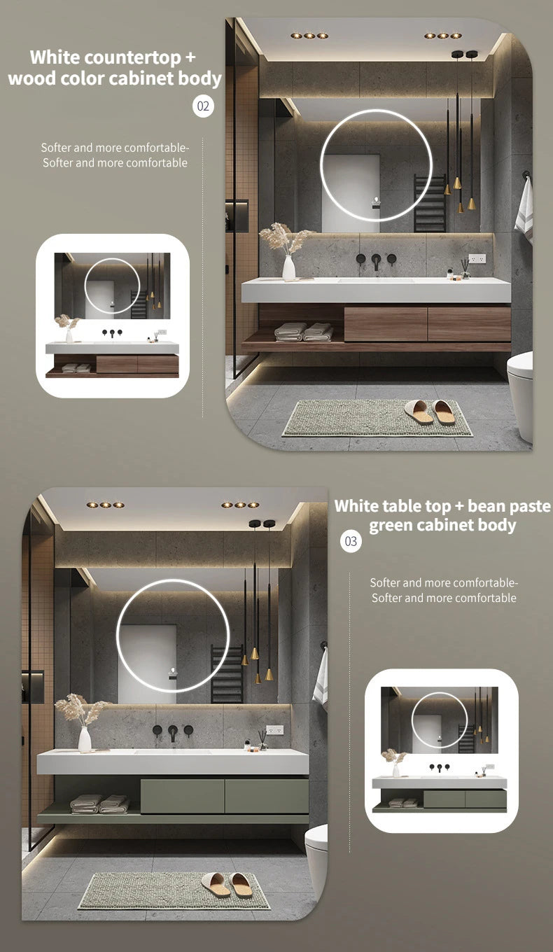 Bathroom Cabinet Smart Mirror Cabinet Slate Ceramic Integrated Washbasin Bathroom Vanity Cabinet with Sink Bathroom Furniture
