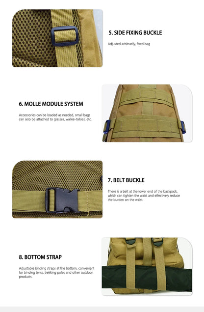 حقيبة ظهر تكتيكية للصيد، حقيبة سفر خارجية، حقيبة تمويه للصيد، حقيبة ظهر للتسلق والصيد، حقيبة ظهر من النايلون مكونة من 3 قطع
