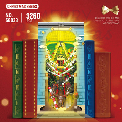 Christmas Bookends Building Blocks,3260 PCS DIY Christmas Tree Elk  Book Nook Blocks Set with LED Light, Gift for Adults 6+ Kids