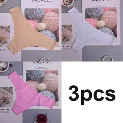 3PCS  Panties Women Ice Silk Underwear Low Waist V-Waist Briefs Cotton Crotch Breathable Quick-Drying Sports Underwear