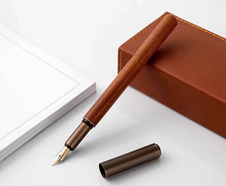 Luxury Retro Wood Bronze Fountain Pen Office Business Writing Art Calligraphy Ink Pens 0.5mm School Student Stationery Gifts