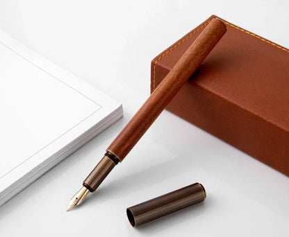 Luxury Retro Wood Bronze Fountain Pen Office Business Writing Art Calligraphy Ink Pens 0.5mm School Student Stationery Gifts