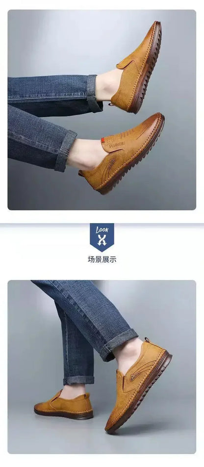 High Quality Men Shoes Handmade Leather Footwear Male Casual Business Flats Outdoor Soft Soled Travel Sneakers