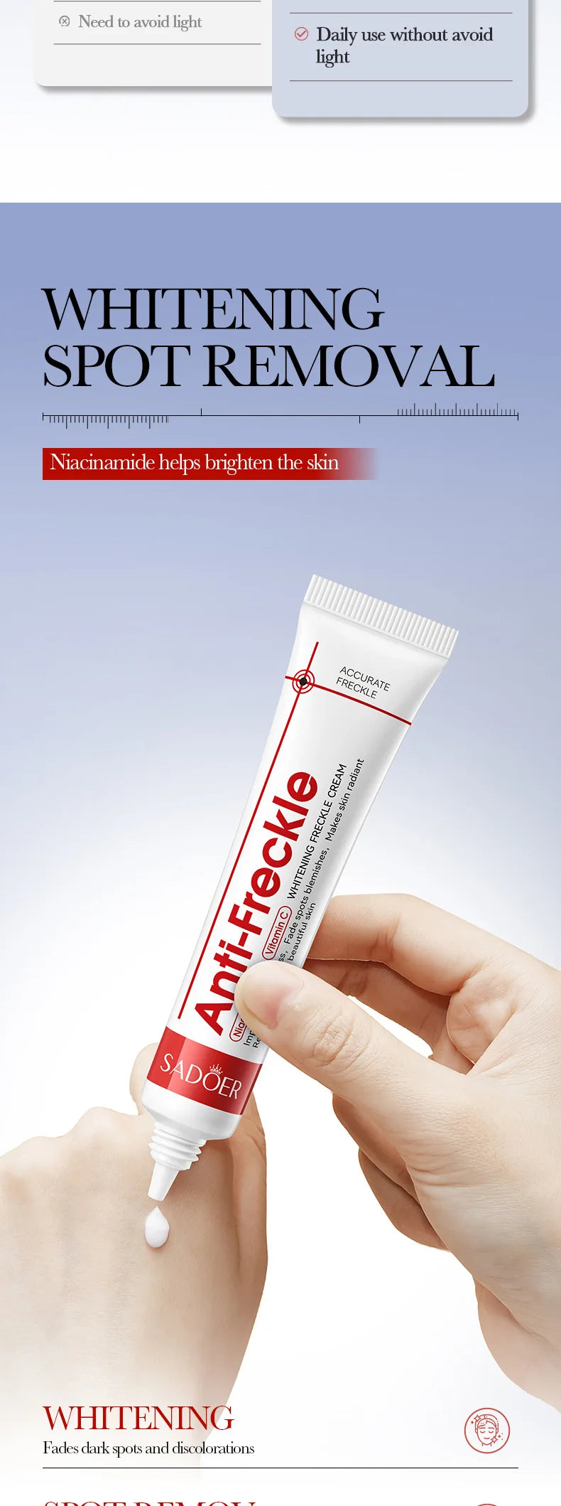 SADOER Anti Freckle Cream Face Whitening Creams Spot Removing Anti-aging Moisturizing Freckles Removal Facial Cream Skin Care