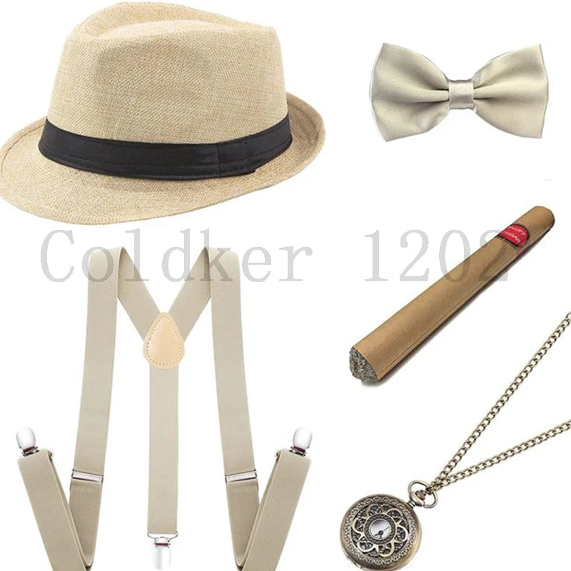 Halloween Cosplay 1920s Men Accessories Set Roaring 20s Costume Retro Gatsby Gangster Grandpa Accessories Set