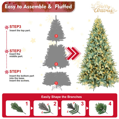 PE+PVC Artificial Christmas Tree with 800LED Warm White Light Metal Stand Premium Xmas Tree with 3268 Branch Tips Easy Assemble