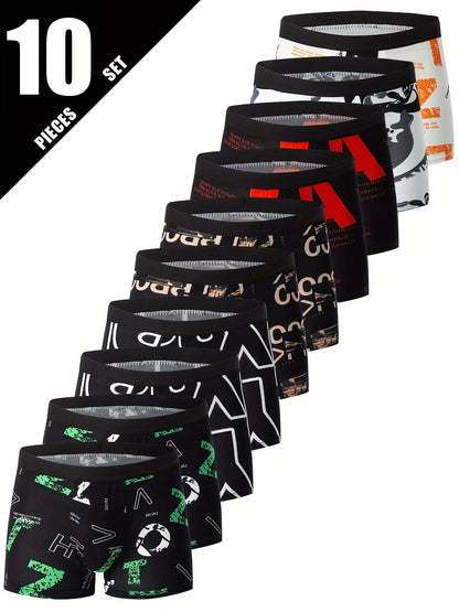 10-piece men's random fashion printed underwear Europe and large size sexy men comfortable wild boyshort elastic waist pants.