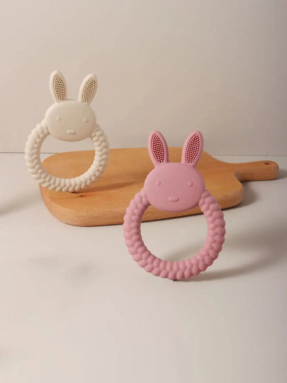 Cute Baby Rabbit Baby Toy Food Grade Safe Silicone Toothbrush bunny Teether Toy Teething Set